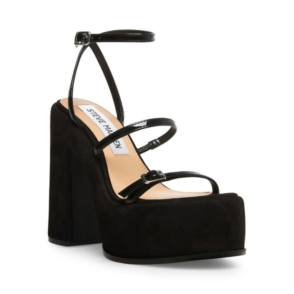 Steve Madden Erica Black Suede Platform Strappy Sandals Size 9.5
